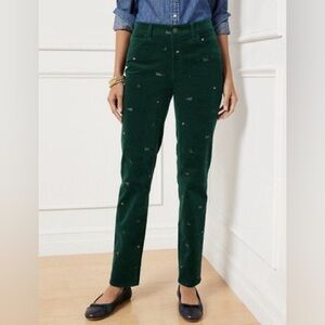 Talbots Green Corduroy Straight Leg Pants with Festive Icons New Size 12